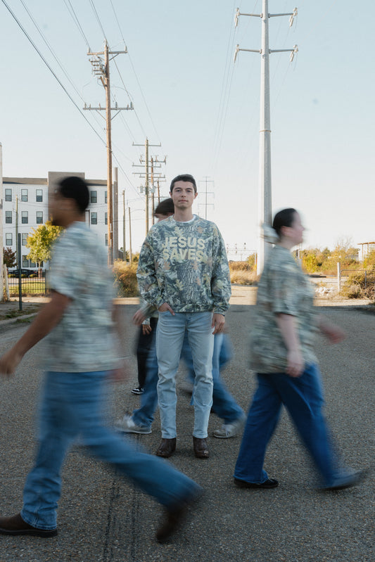 Jesus Saves Camo Crewneck