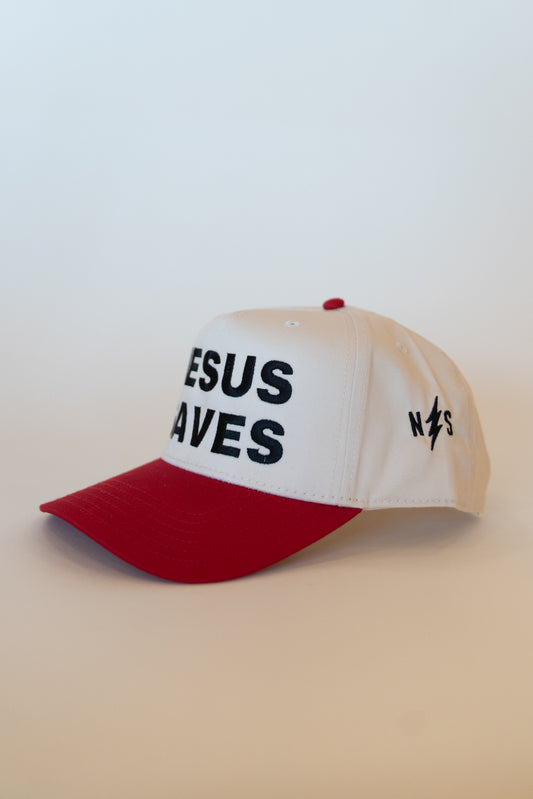 Jesus Saves Hat- Red/Natural