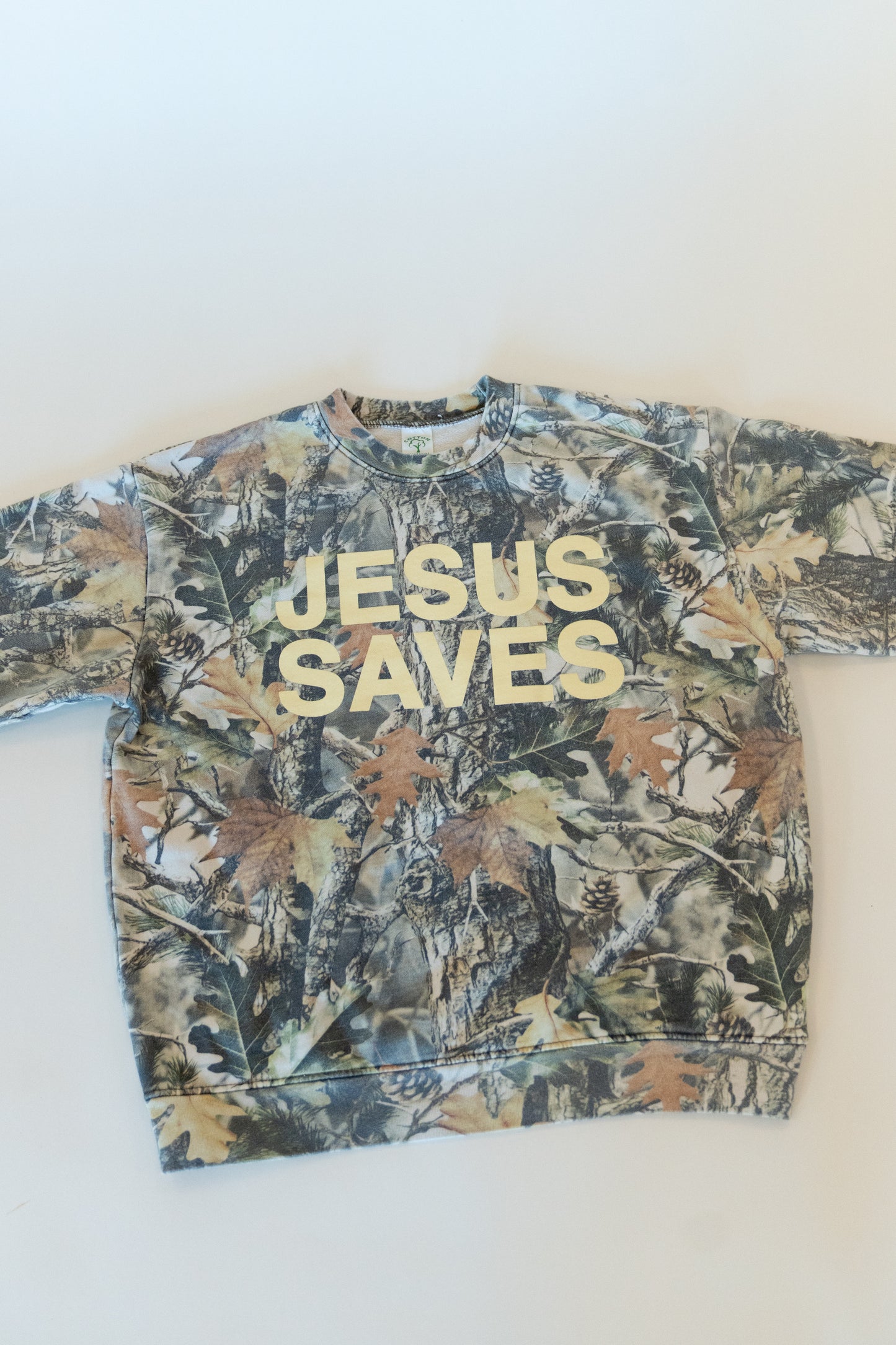 Jesus Saves Camo Crewneck